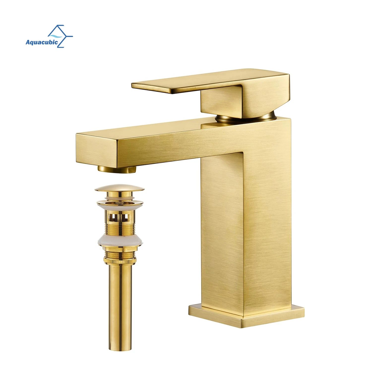 China Sanitary Factory Modern Style Brushed Gold 59% Solid Brass Basin Faucet Deck Mounted Bathroom Faucet