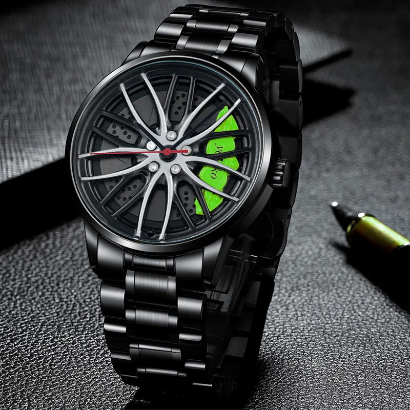 New Fashion Black Car Wheel Design Quartz Watches Men Rim Hub Wheel Male Clock relogio masculino