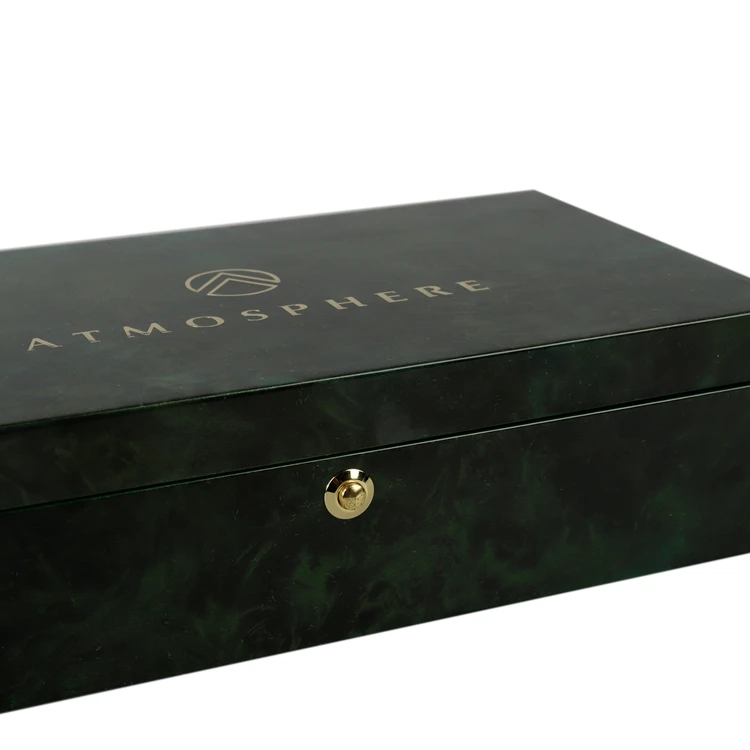 Word Display Watch Dark Green Packaging Gift Case Wooden Packaging Jewelry Boxes Multifunctional Area Custom Logo Metal Wood Box