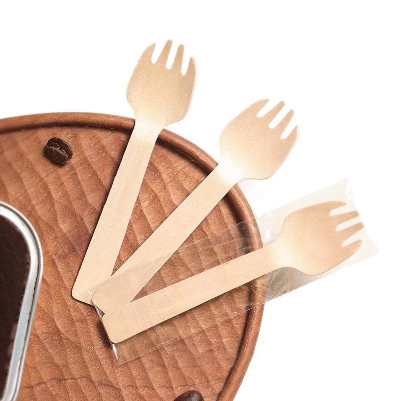 Custom Print Design Christmas Gift Set Cutlery Birchwood Colorful Wooden Fork Spoons Knifes Disposable Cutlery Set For Party