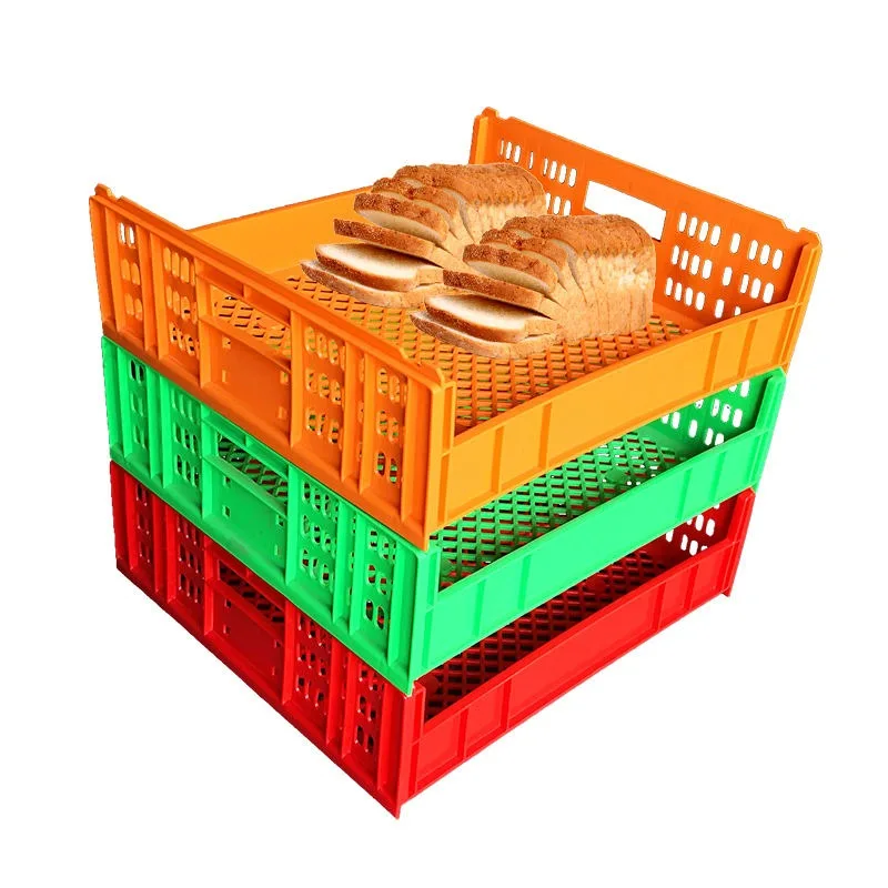 Vented Food-Grade Polypropylene Stackable Bread Crate Customizable Color Hygienic Plastic Bakery Basket for Food Shipping