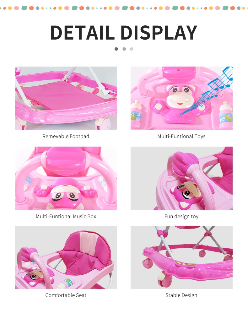 Hot Sale Baby Roller Training Walking Walker Cute with Music Height Adjustable Factory OEM 6 Wheels Baby Walker