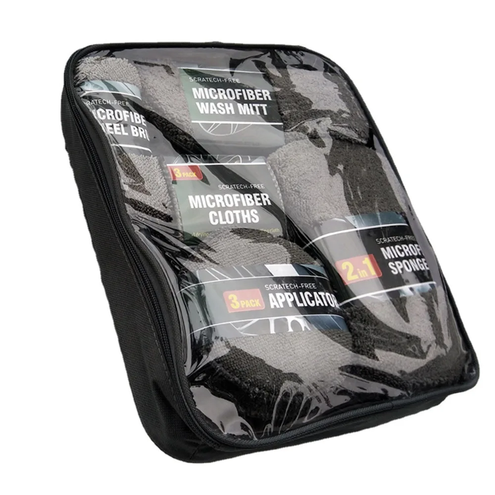 Car beauty cleaning 9-piece set Cleaning cloth glass towel car washing towel glove waxed sponge hub brush tool bag Gift set