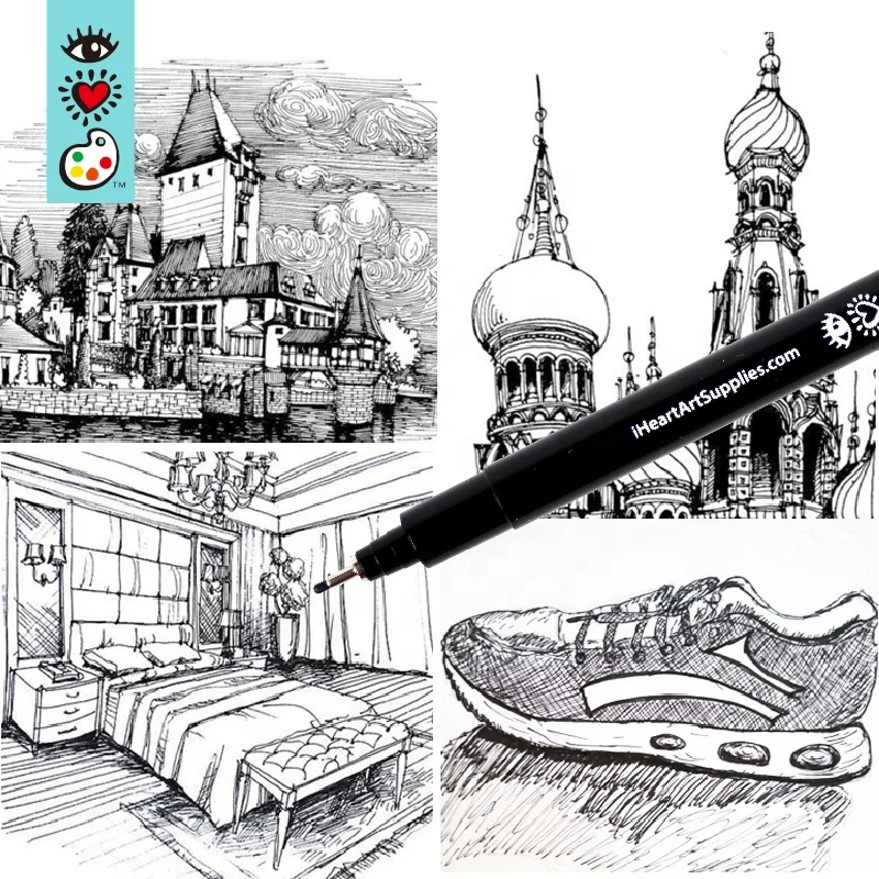 
6 micron line pens set with Fine Point Calligraphy Tip Nibs 