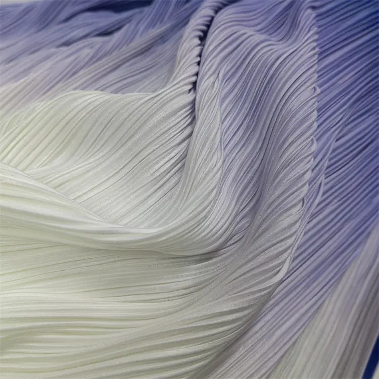 Custom color gradual changing color knitted 100% polyester abaya pleated gradient fabric ombre satin fabric for dress