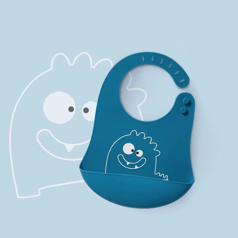 KUB wholesale cute cartoon infant bib with food-catcher soft waterproof food grade silicone baby bibs
