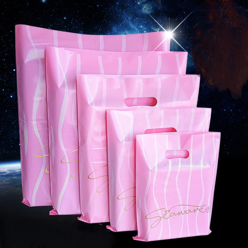 Wholesale Die Cut Handle Retail Merchandise Plastic Packaging Bags Plastic Shopping Bags With Custom Logo