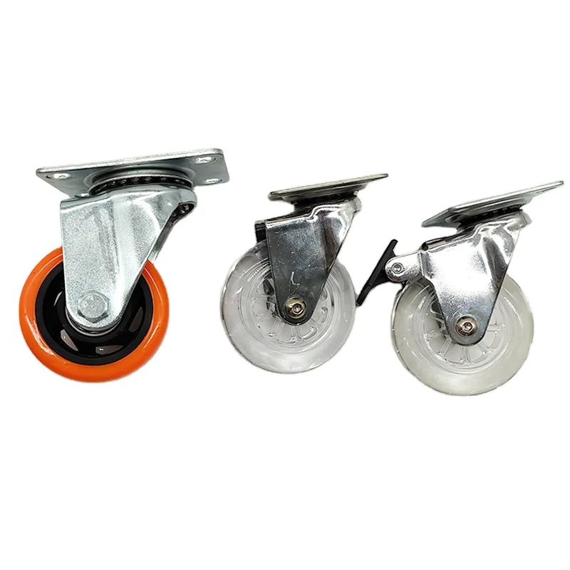 Factory Supply Caster Medium Duty 4 Inch Orange Casters PU Threaded Stem Swivel Industrial Casters Wheel