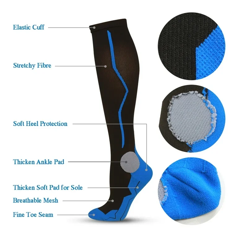 Nylon Compression Running Socks Knee High Custom Running Cycling Compression20-30 Mmhg Socks