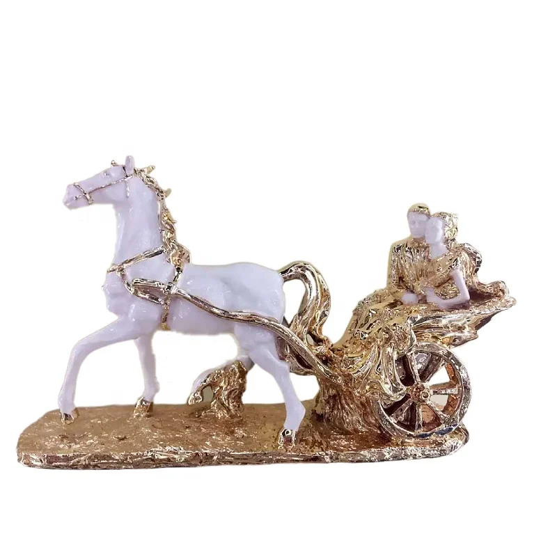 european style resin craft  office sculptures gold animal design statues home decor horse car