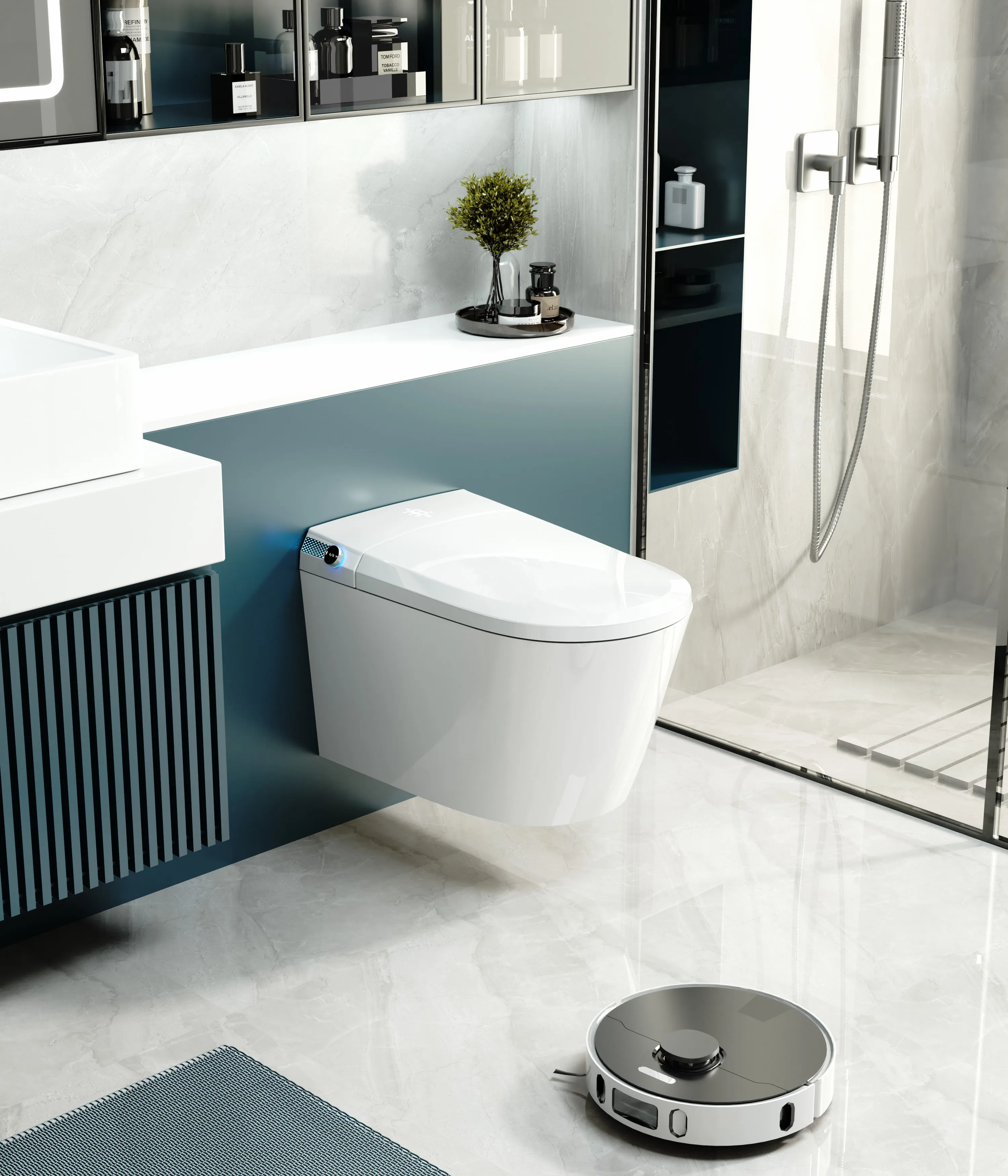 Intelligent Ceramic WC Toilets Square Wall Mounted Suspended Smart Toilet with Remote Control Conveniently Hang on Wall