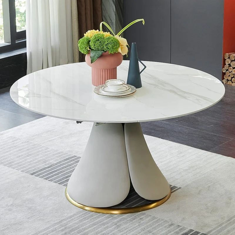 luxury round extendable dining table modern chairs for dinning table dining table set 6 seater