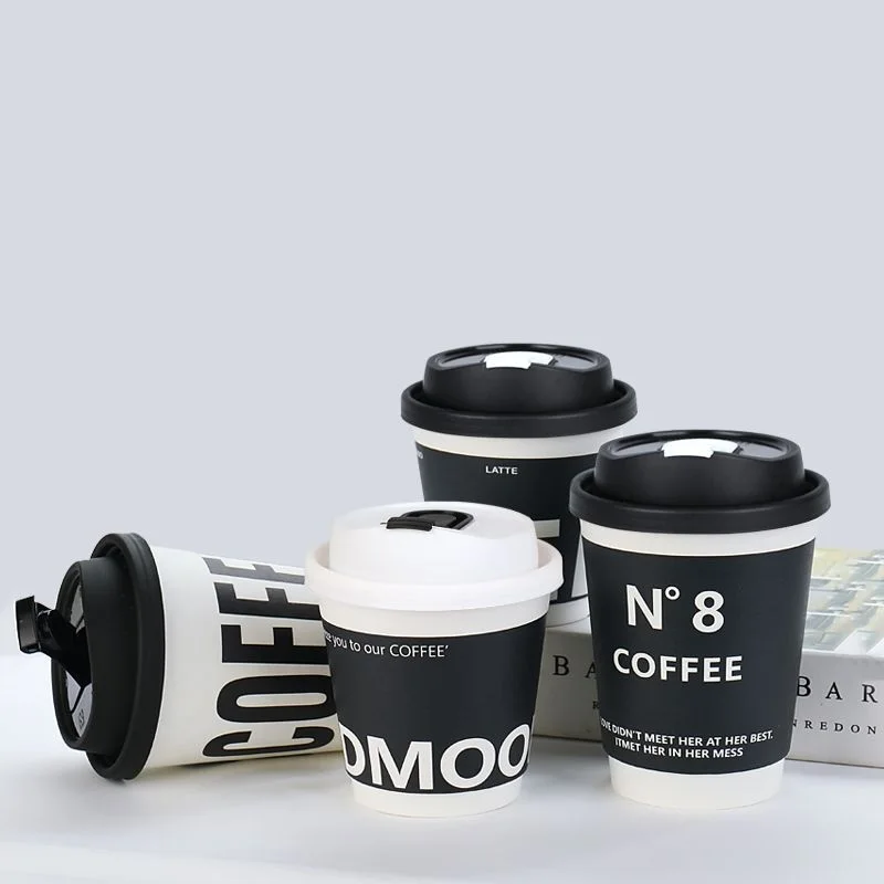 Wholesale Disposable Water Tea Coffee Cup Commercial Printing Office Custom Logo disposable  double wall paper cups with lid