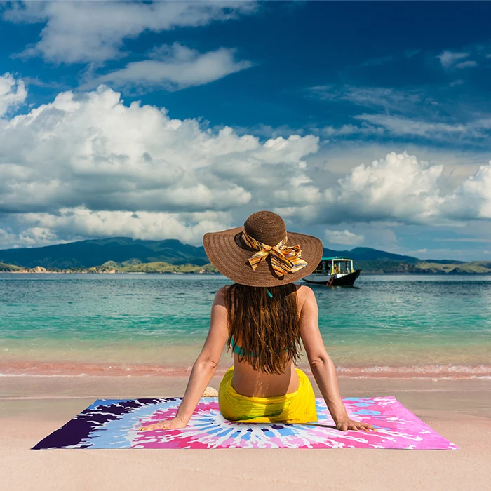 Tie Dye Beach Towel 30 x 60 inches 100% Cotton Velour Rainbow Hippie Colors Printed Beach Towel