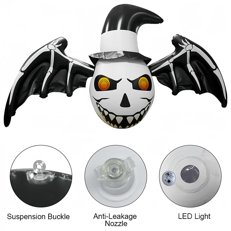 Halloween Scary Hanging Ghost With LED light Inflatable Bat Wings For Outdoor Decoration