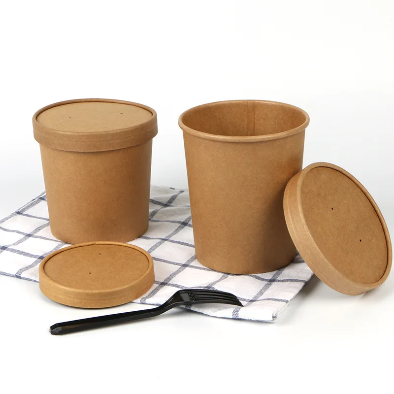 8/12/16/26/32oz Soup Bowlpaper container for food bowl kraft paper containers 	 brown kraft paper soup Cover Food & Beverage