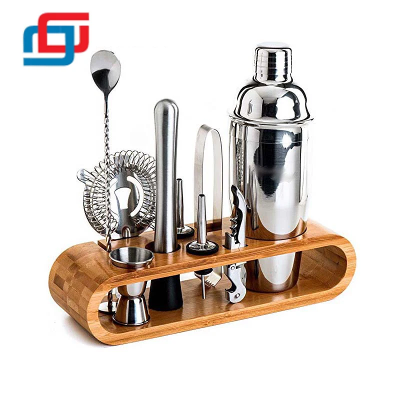9Pcs 750ml Silver Stainless Steel Bar Drink Mixer Making Tools Bartender Kit Cocktail Shaker Set