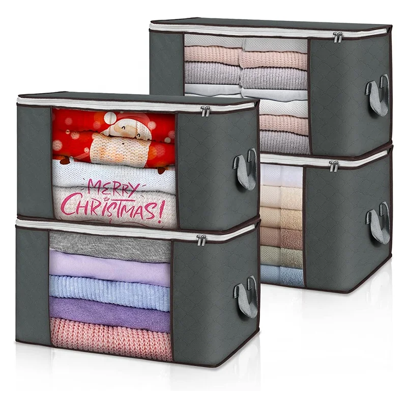 hot sale large capacity bag clear window folding clothes storage organizer fabric under bed storage bag