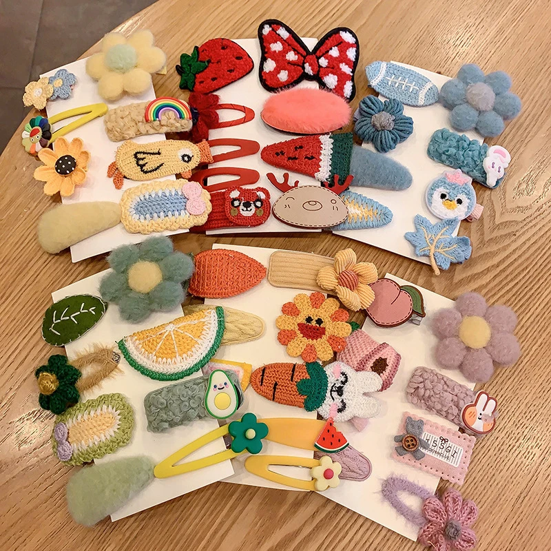 Plush Children Cartoon Flower Hairpin Hair Clip Set Baby Girls