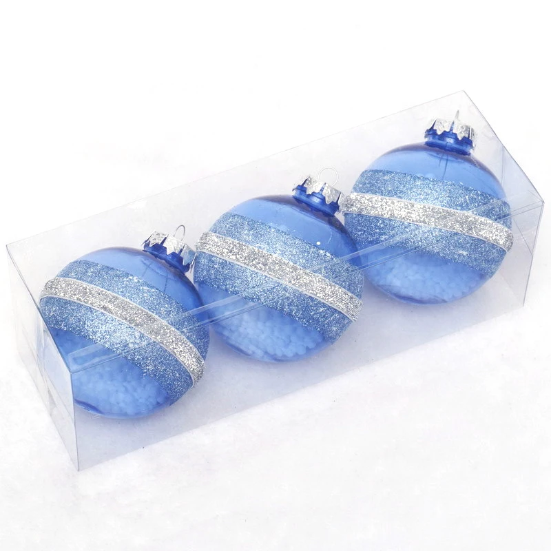 Ice blue transparent painted Central Stick cloth strip PET ball with foam beads plastic ball ornament