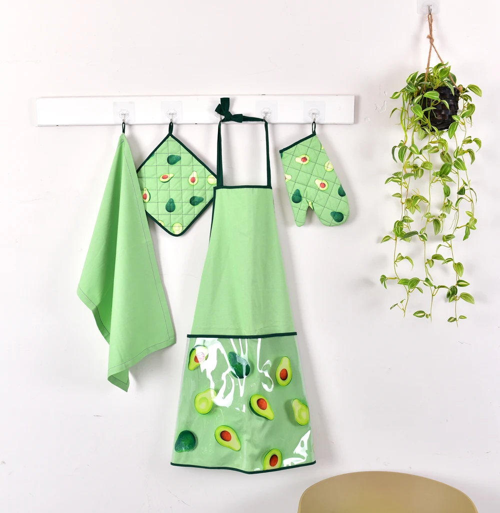 Cotton Kitchen Apron Set, Floral Print with One Front Pocket