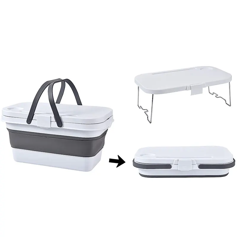 Hot selling Portable Outdoor Hiking Camping Picnic Foldable Basket with Handle Lid and Tray Table