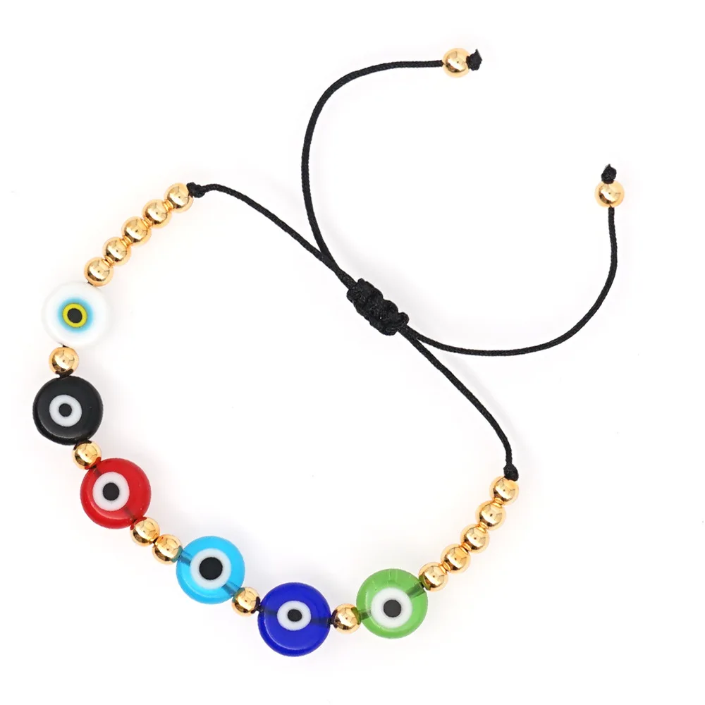 Adjustable Bohemian Evil Eye Shell Bracelet with Seed Beads Woven Braided Rope for Party Wedding or Gift