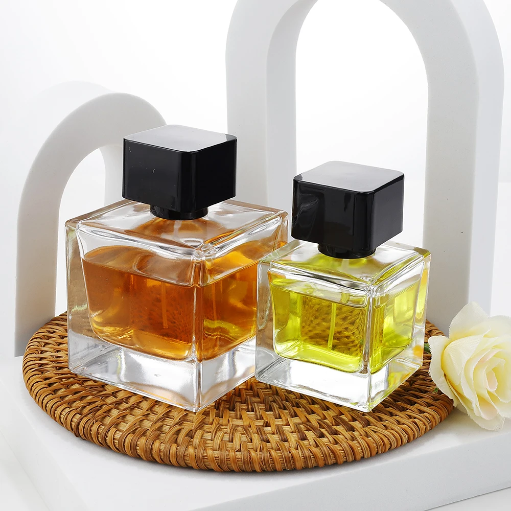Perfume Bottle Manufacturer 50ml 100ml Fragrance Rectangle Glass Bottles with sprayer and Cap
