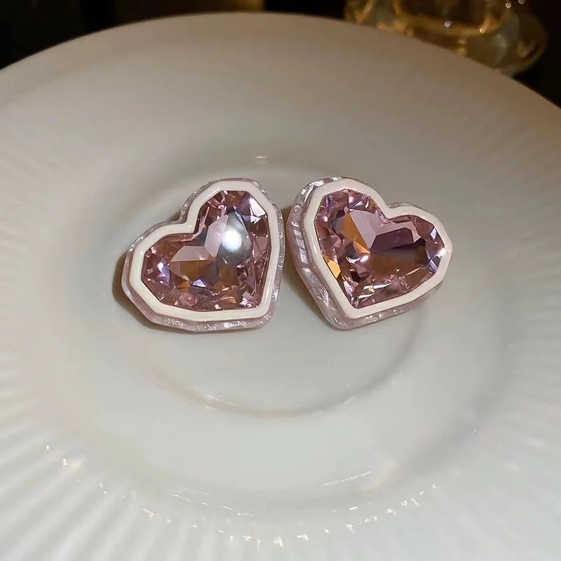 designer jewelry women trendy Cultivated diamonds big diamond stud crystal heart earring