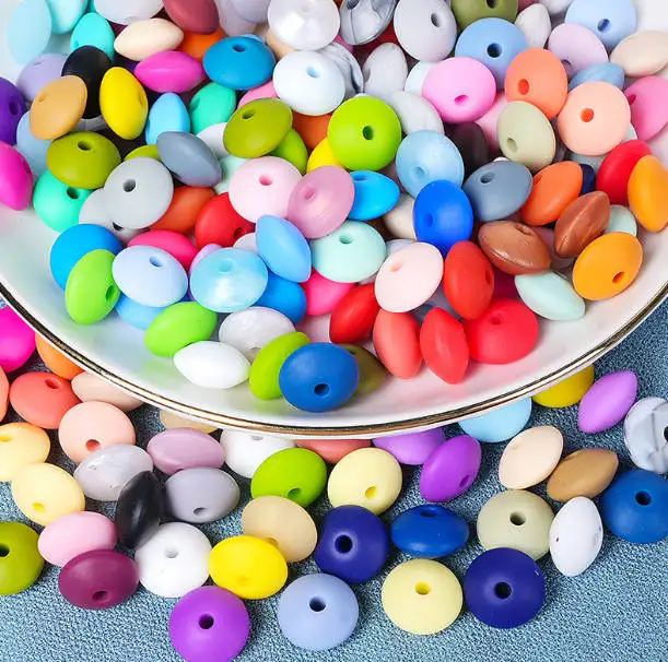 European American DIY Necklace Beads 12mm Small Spacer Oval Shaped Wholesale Loose Silicone PVC Beads for Jewelry Making