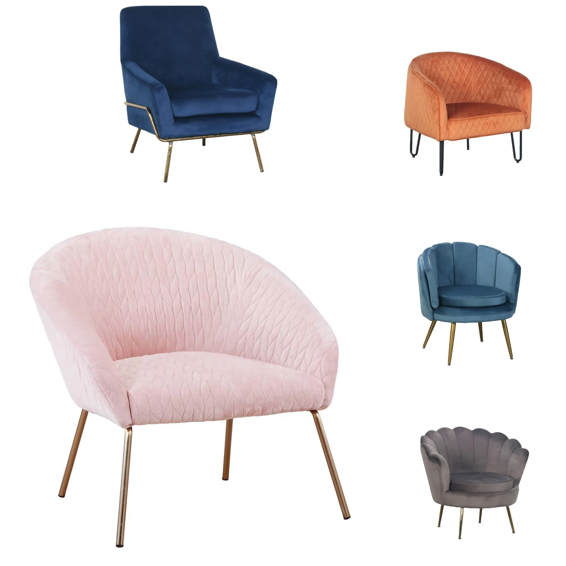 Best Selling Single Leisure Sofa Chair Velvet Fabric Lounge Armchair Golden Metal Leg Accent Chair For Living Room Cafe Hotel