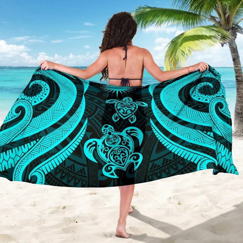 Marshall Islands Sarong-Tentacle Turtle Turquoise Pareo Bulk Order Available Sarongs Scarf One-Piece Beach Cover Ups Lavalava