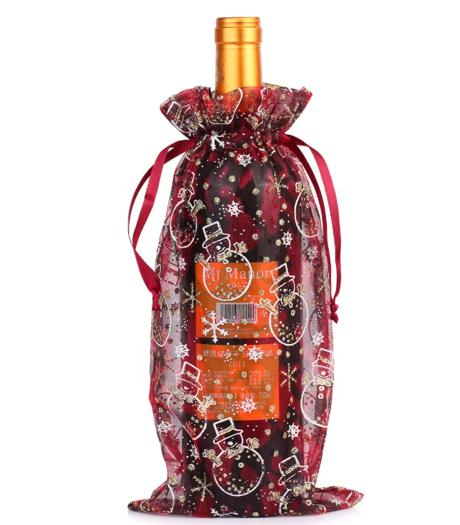 
Jewelry Christmas Wedding Party Decoration Supplies Jewellery Gifts Boxes Sheer Organza Wine Bottle Cover Wrap Gift Bags 