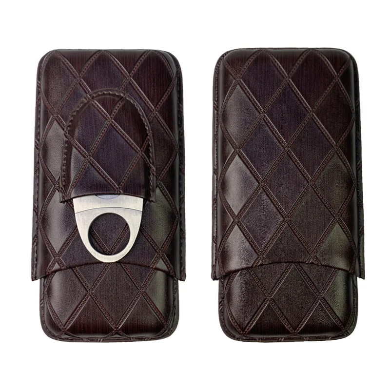 Cigar case with cutter diamond pattern cigar case 3 pack cigar storage bag