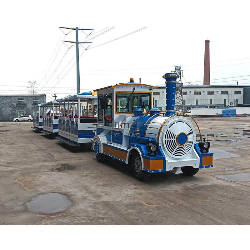 Yimiao 2023 New  Directly factory Big size 60 persons Diesel Train Battery Trackless Train Ride Road Train For Sale