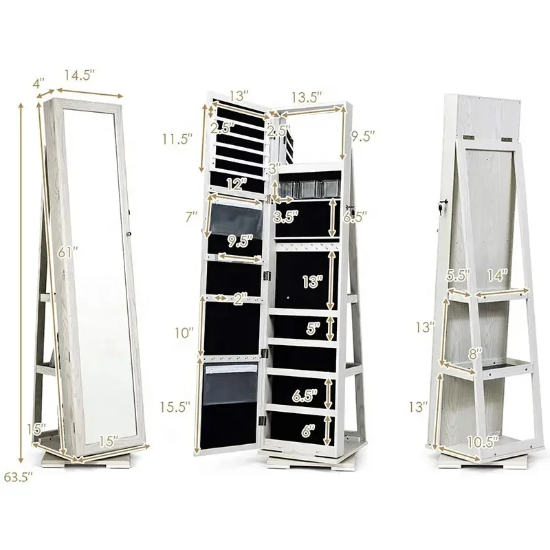 Jewelry cabinet PHOENIX HOME Online Shops white rotating wooden jewelry bedroom storage cabinet for home