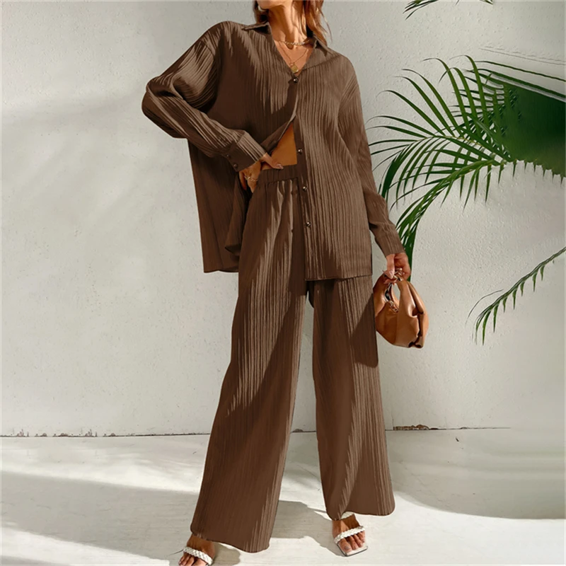 2023 S-XL  dois ternos costume de femme  pleated long sleeve  shirt trousers two-piece suit
