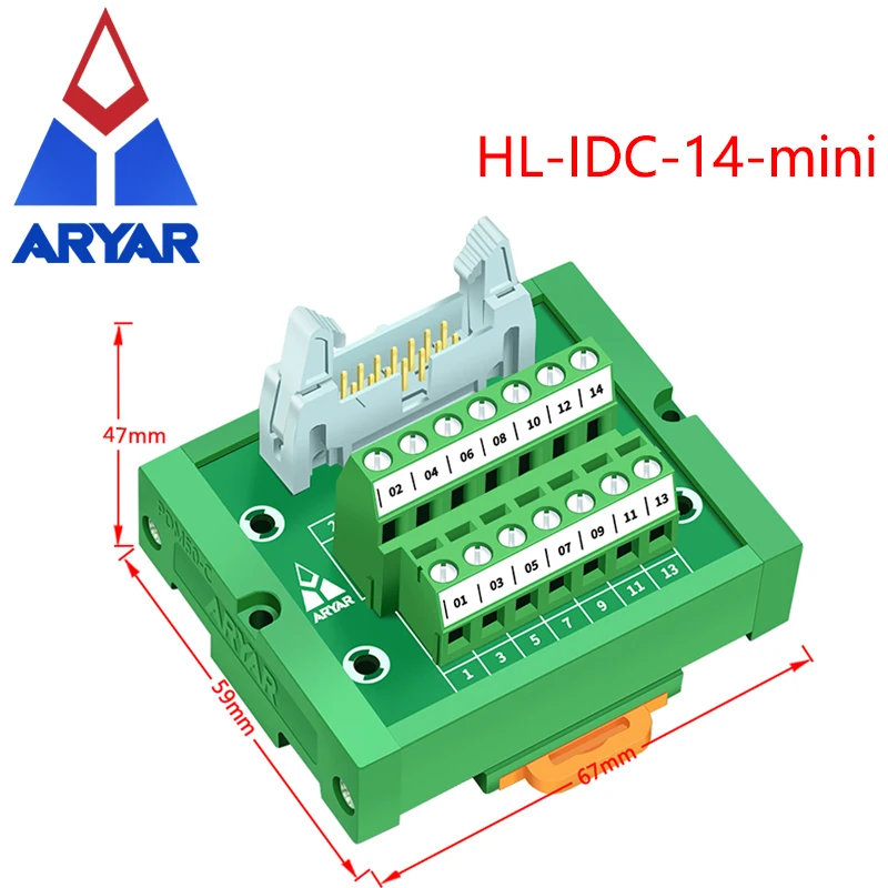 IDC14 Mini male terminal block breakout board  connector PLC relay adapter DIN Rail Mounting Breakout board