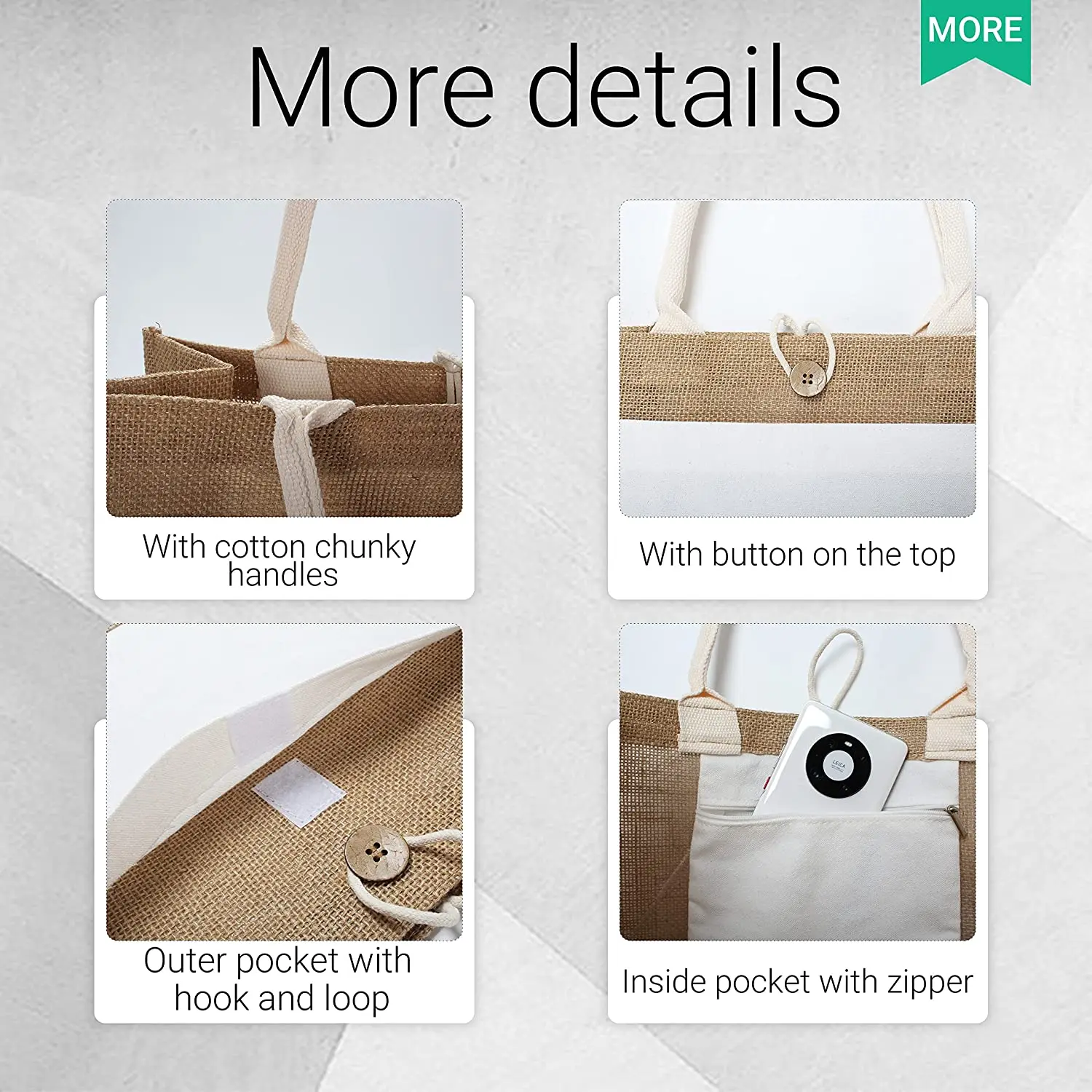 Оптовая продажа однотонная Льняная сумка для покупок большая пляжная летняя льняная из джута с передним холщовым карманом