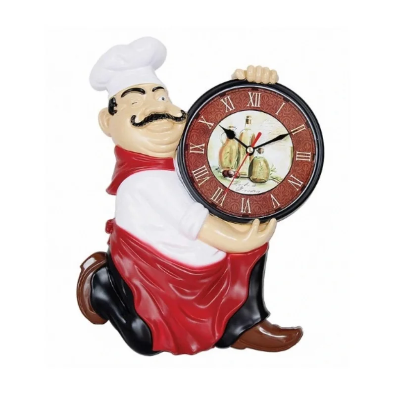 Vintage Wall Clock Home Decoration Chef Statue Mute Quartz Clock