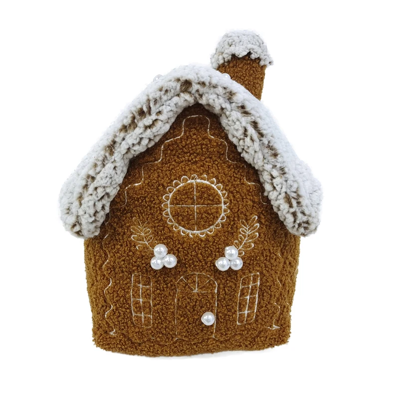 Wholesales Plush Christmas Village Farmhouse Scandinavian Decoration Cozy Winter Felt Gingerbread Snowman Houses