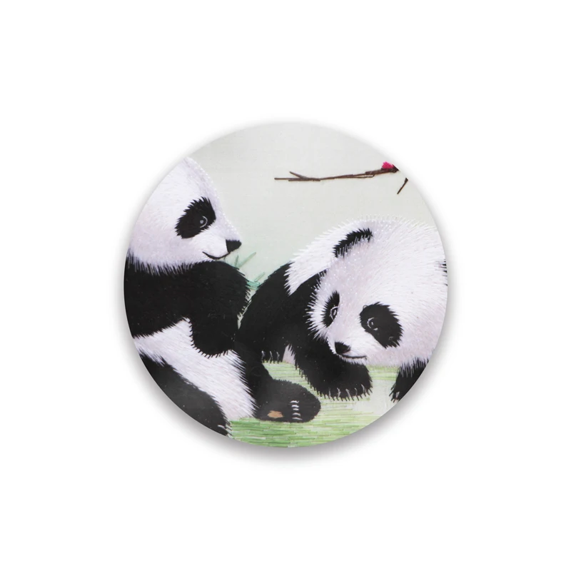 Shu Embroidery Giant Panda Pictures White With Brown Ornaments Intangible Cultural Heritage