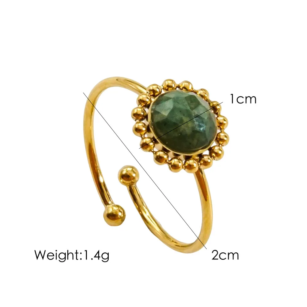 Colorful Natural Stone Setting INS Fashion Stainless Steel 14K Gold Open Turquoise End Ring