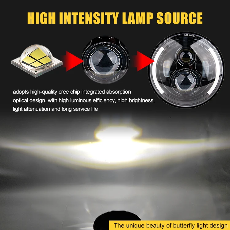 Led Fog Angel Eyes DRL Turning Light Auto RGB Round Headlight 60W 7inch Led Headlight for Motorcycle Cars