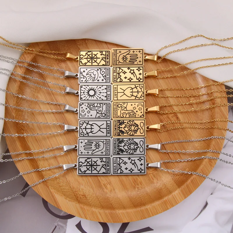 Women men fashion jewelry 2021 stainless steel gold silver amulet tarot card pendant necklace