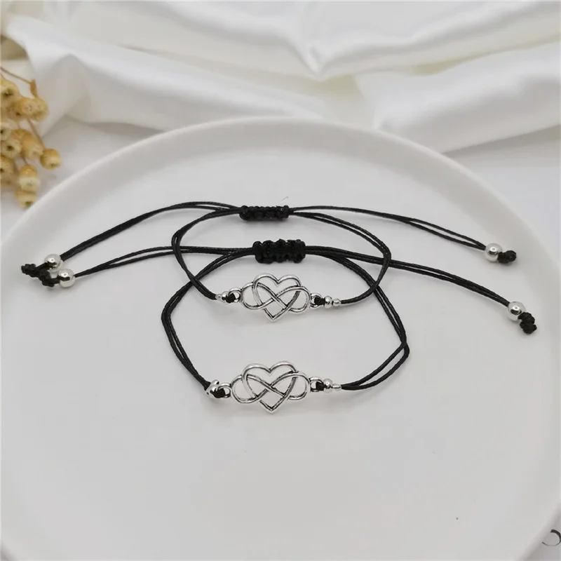 Popular Silver 8 word Bracelet Metal Love Heart Bracelet for Couple Best Friend Birthday Party Jewelry Gift Set
