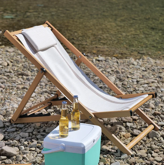 Outdoor folding beach chair wooden canvas chair for camping dinner