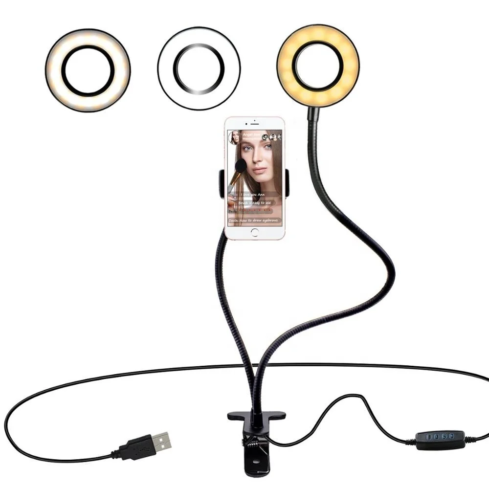 Flexible Long Arm Goose Neck Fill Light Dimmable Live Broadcast Desk Mobile Cell Phone Holder Bracket Stand