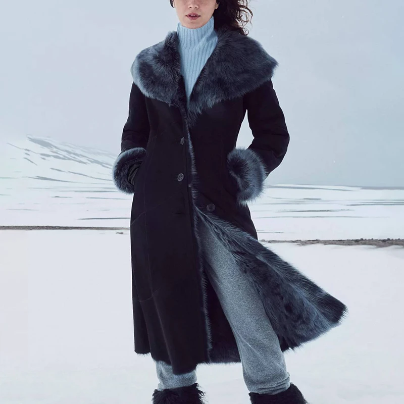 NAFA OEM Customize Ladys Luxury Casual Elegant Lamb Fur Shearling Long Coat for Winter Outer Wear