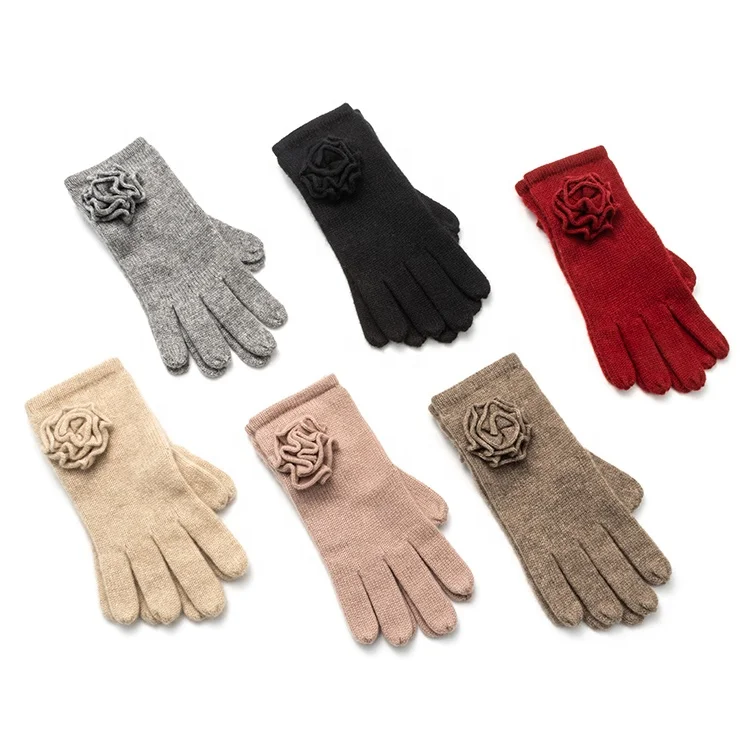 Трикотажные перчатки с цветком подходит всем высокое качество пользовательских цветов 100% кашемировые платья размеры вина мягкие из чистого кашемира из 3 предметов повседневной жизни 34 г